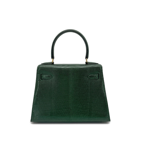 HERMES MINI KELLY SELLIER GREEN LIZARD HAND SHOULDER BAG 〇T GHW 90273881
