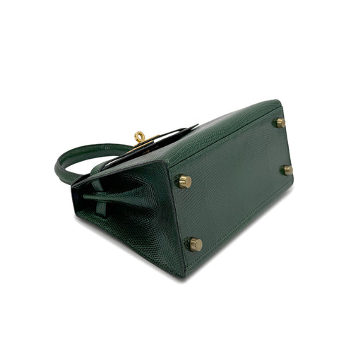 HERMES MINI KELLY SELLIER GREEN LIZARD HAND SHOULDER BAG 〇T GHW 90273881