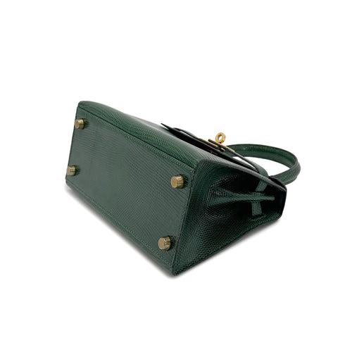 HERMES MINI KELLY SELLIER GREEN LIZARD HAND SHOULDER BAG 〇T GHW 90273881
