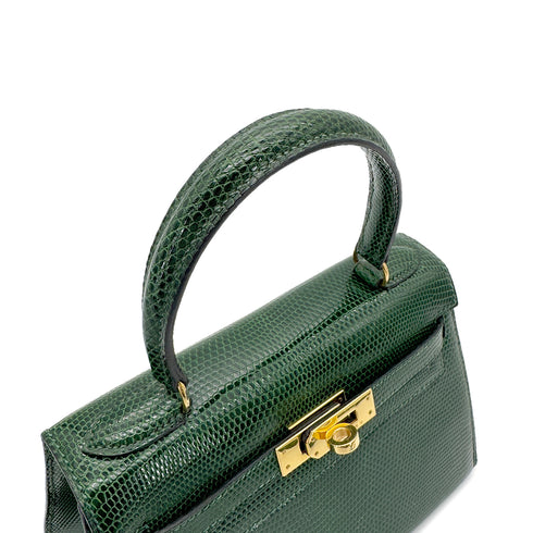 HERMES MINI KELLY SELLIER GREEN LIZARD HAND SHOULDER BAG 〇T GHW 90273881