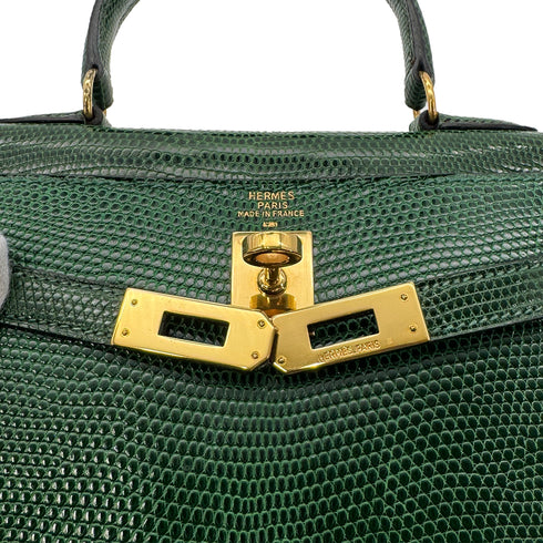 HERMES MINI KELLY SELLIER GREEN LIZARD HAND SHOULDER BAG 〇T GHW 90273881