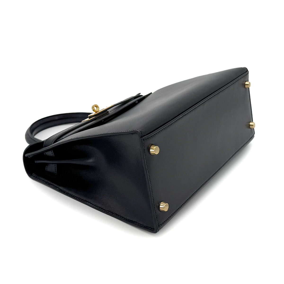 HERMES KELLY 28 SELLIER BLACK BOXCALF HAND SHOULDER BAG □D GHW 90273890