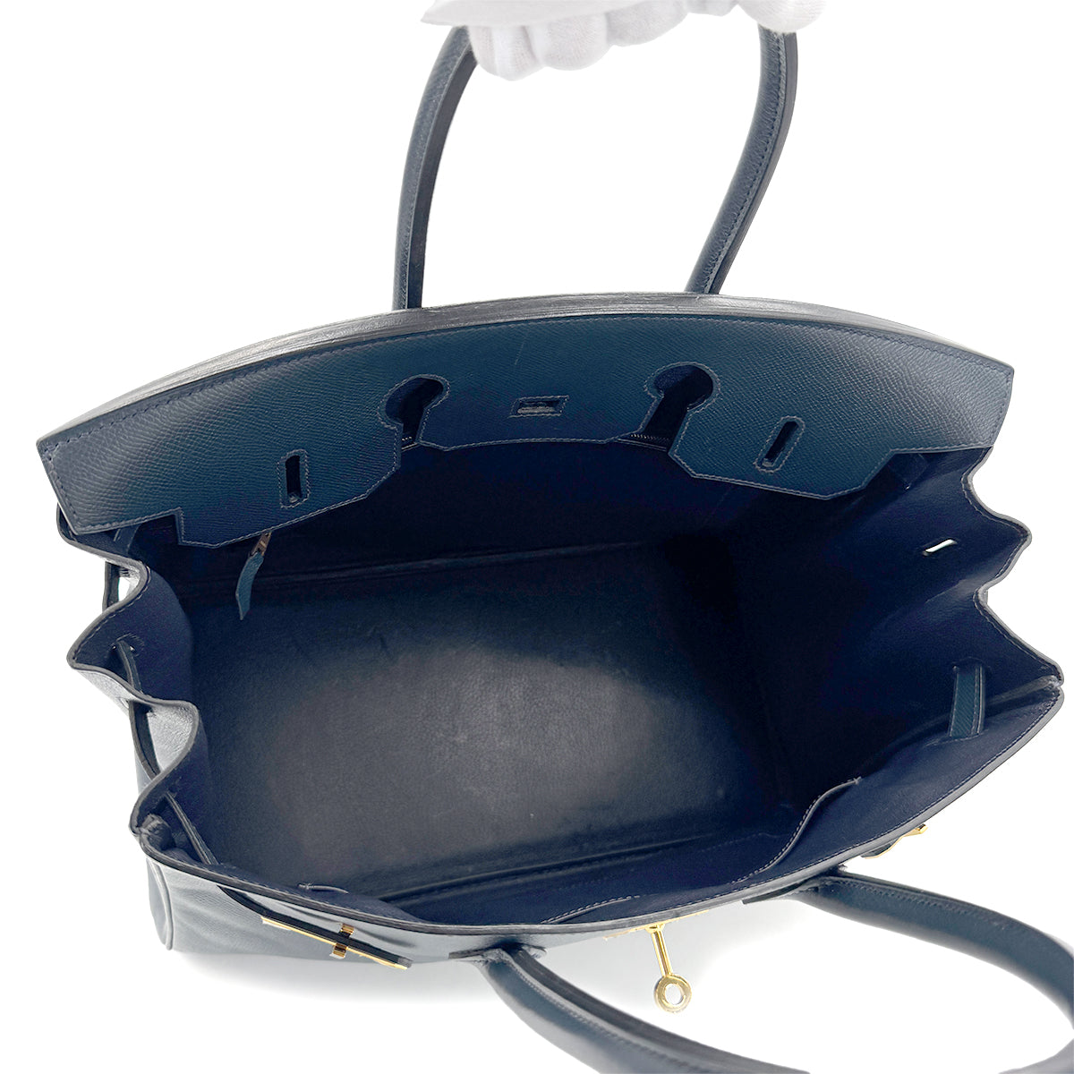 HERMES BIRKIN 35 BLUE INDIGO COUCHEVEL HAND BAG □C GHW 90273891