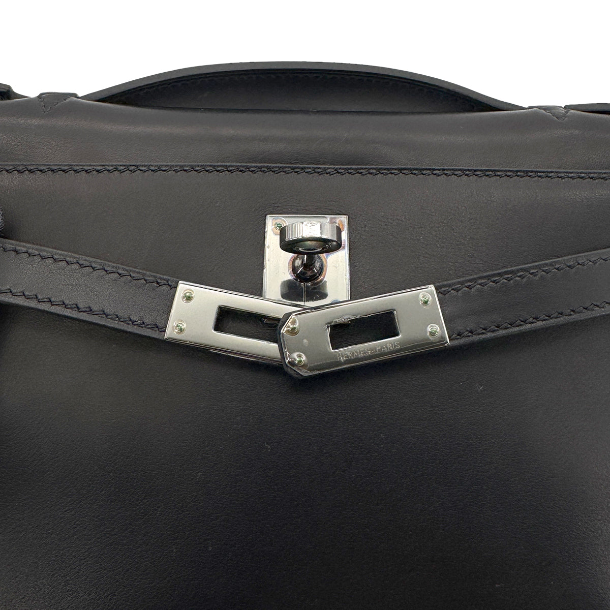 HERMES KELLY POCHETTE SELLIER BLACK EVERCALF HAND BAG □I SHW 90273895