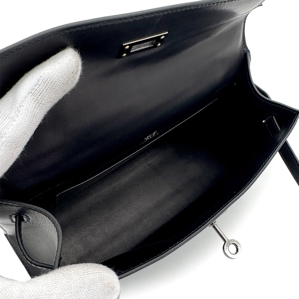 HERMES KELLY POCHETTE SELLIER BLACK EVERCALF HAND BAG □I SHW 90273895