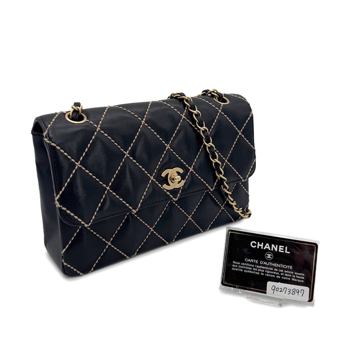 CHANEL VINTAGE MATELASSE WILD STITCH CHAIN SHOULDER BAG BLACK LEATHER 90273897