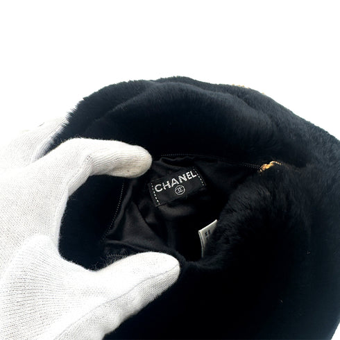 CHANEL VINTAGE COCOMARK ARM WARMER CHAIN SHOULDER BAG BLACK FUR 90273899