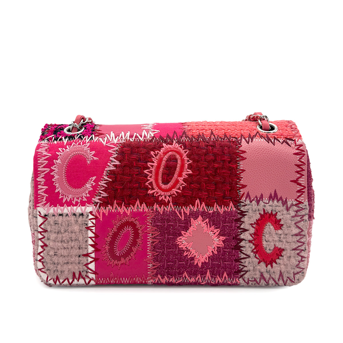 CHANEL CHAIN SHOULDER BAG PATCHWORK PINK CANVAS LEATHER 90273901