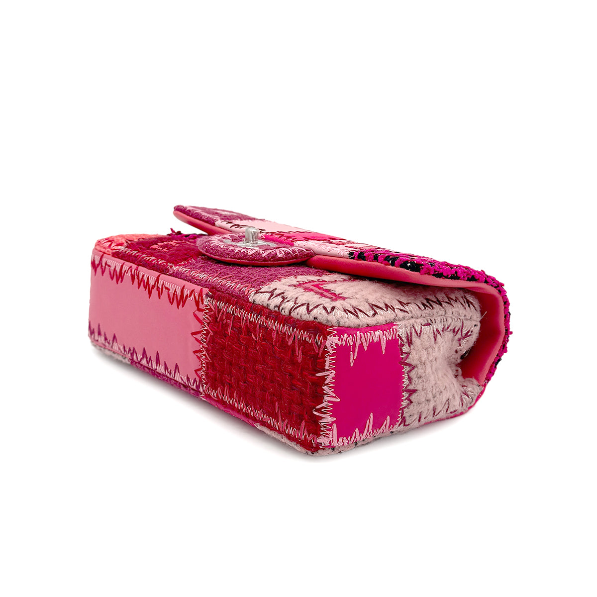 CHANEL CHAIN SHOULDER BAG PATCHWORK PINK CANVAS LEATHER 90273901