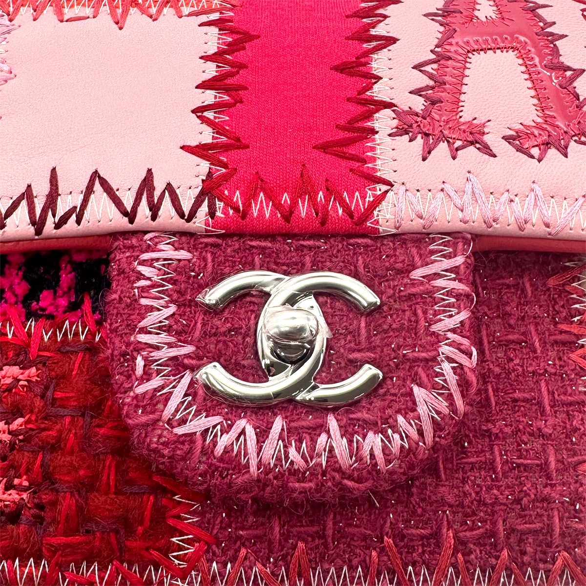 CHANEL CHAIN SHOULDER BAG PATCHWORK PINK CANVAS LEATHER 90273901
