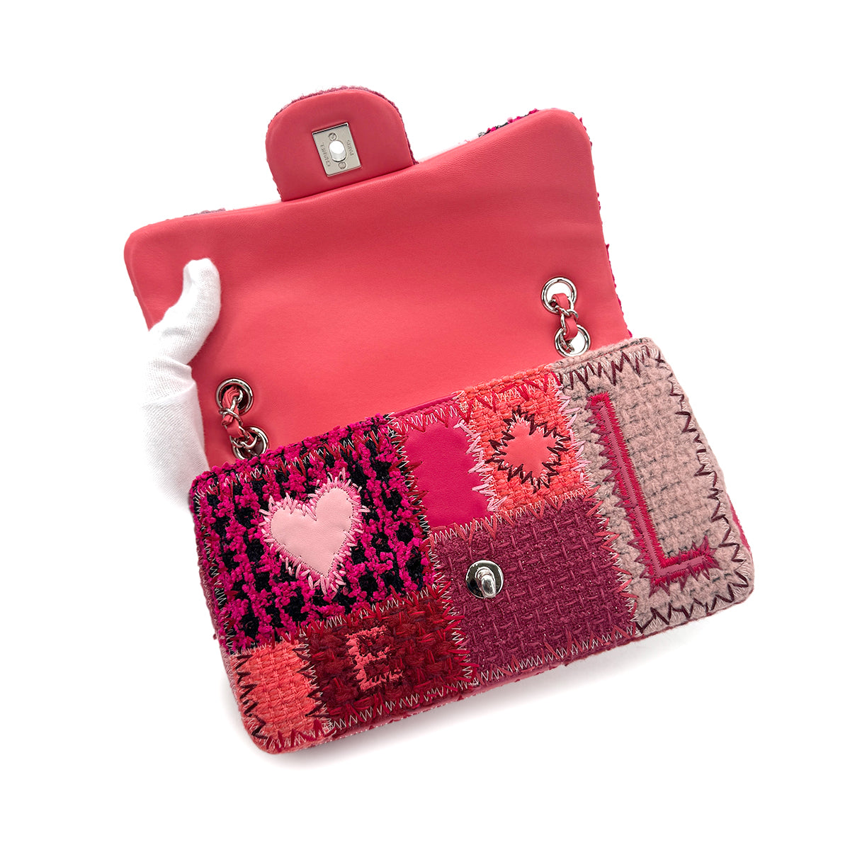 CHANEL CHAIN SHOULDER BAG PATCHWORK PINK CANVAS LEATHER 90273901