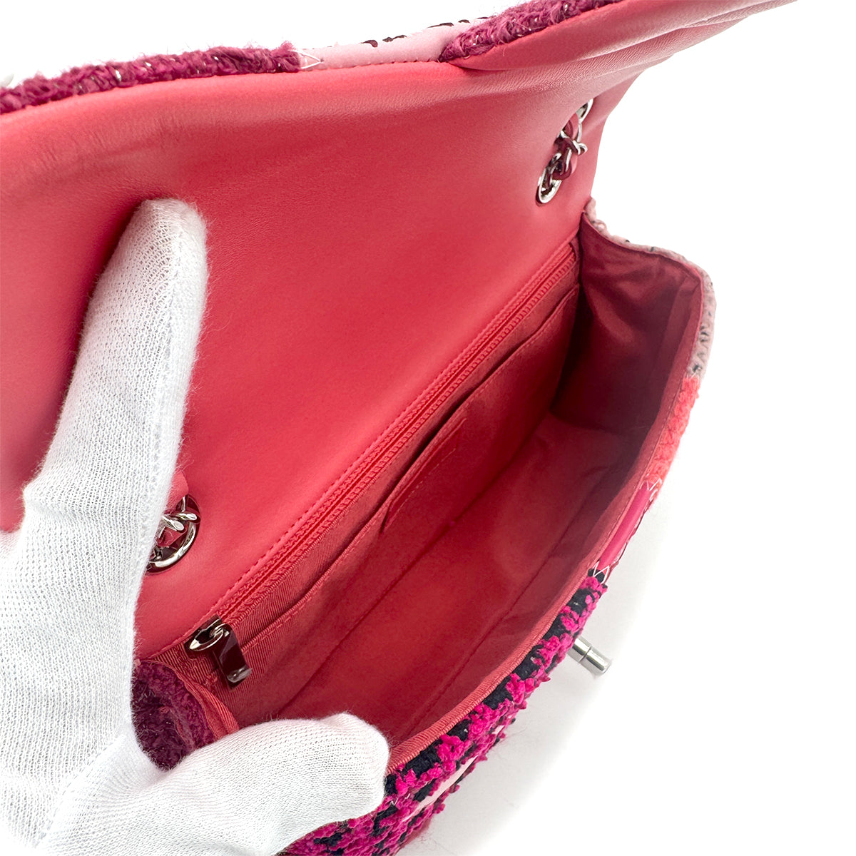 CHANEL CHAIN SHOULDER BAG PATCHWORK PINK CANVAS LEATHER 90273901