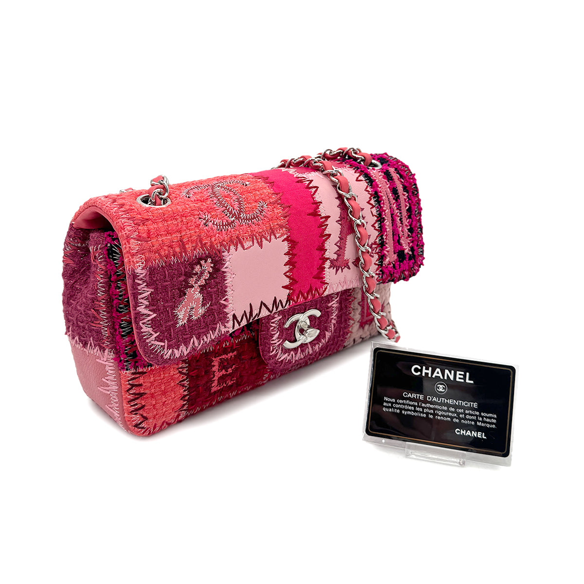CHANEL CHAIN SHOULDER BAG PATCHWORK PINK CANVAS LEATHER 90273901