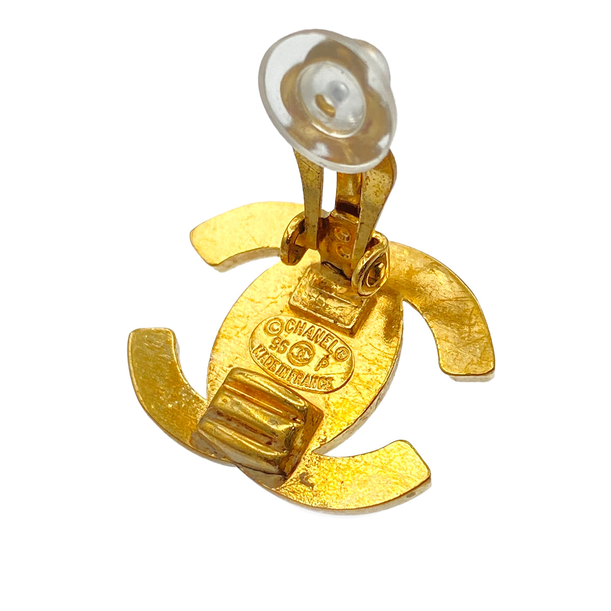 CHANEL VINTAGE EARRINGS TURN LOCK GOLD ACCESSORY 96P 90273941