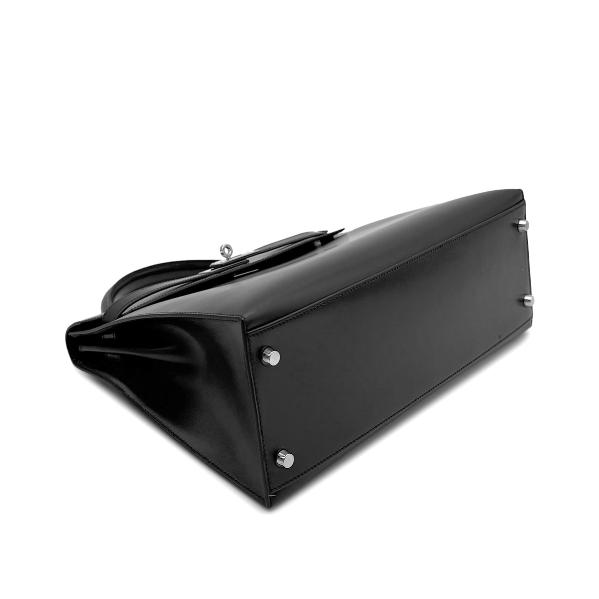 HERMES KELLY 32 SELLIER BLACK BOX CALF HAND SHOULDER BAG □C SHW 90274041