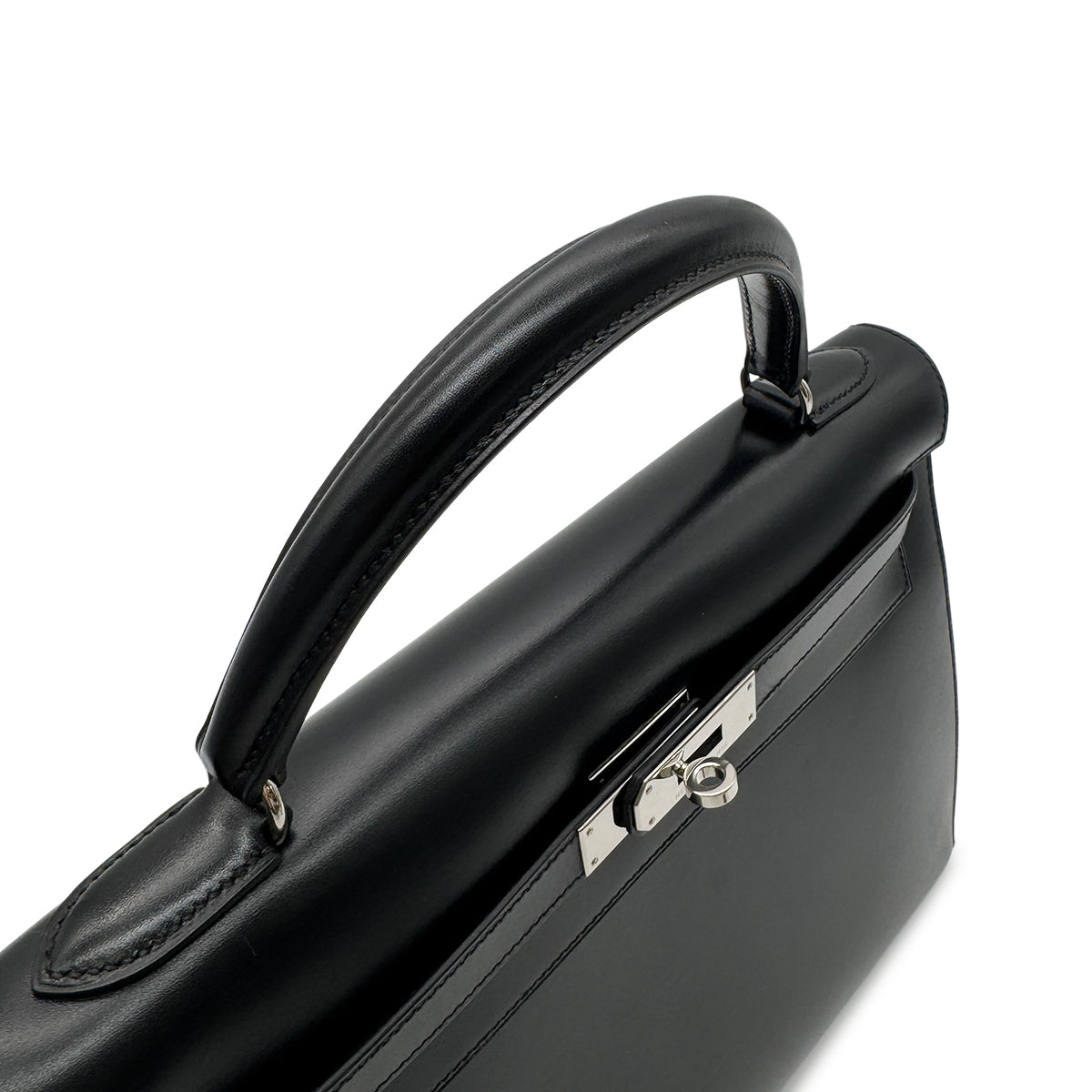 HERMES KELLY 32 SELLIER BLACK BOX CALF HAND SHOULDER BAG □C SHW 90274041