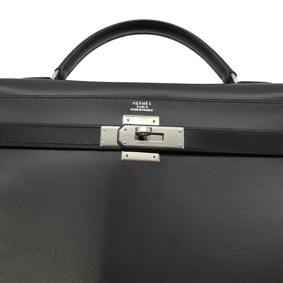 HERMES KELLY 32 SELLIER BLACK BOX CALF HAND SHOULDER BAG □C SHW 90274041