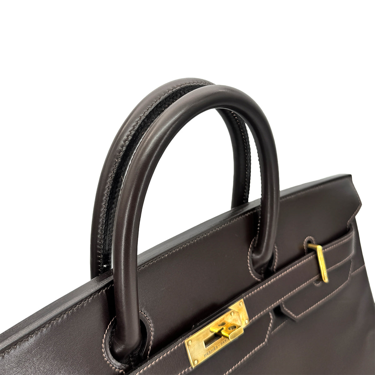 HERMES HAUT A COURROIES 45 MARRON FONCE BOXCALF HAND BAG 〇P GHW 90274048