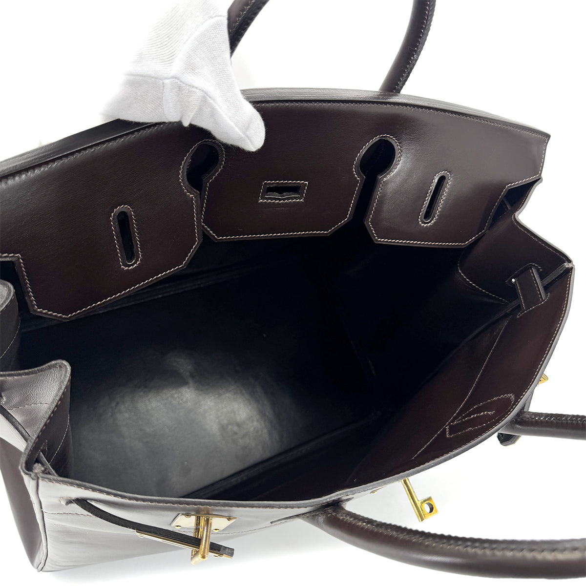 HERMES HAUT A COURROIES 45 MARRON FONCE BOXCALF HAND BAG 〇P GHW 90274048