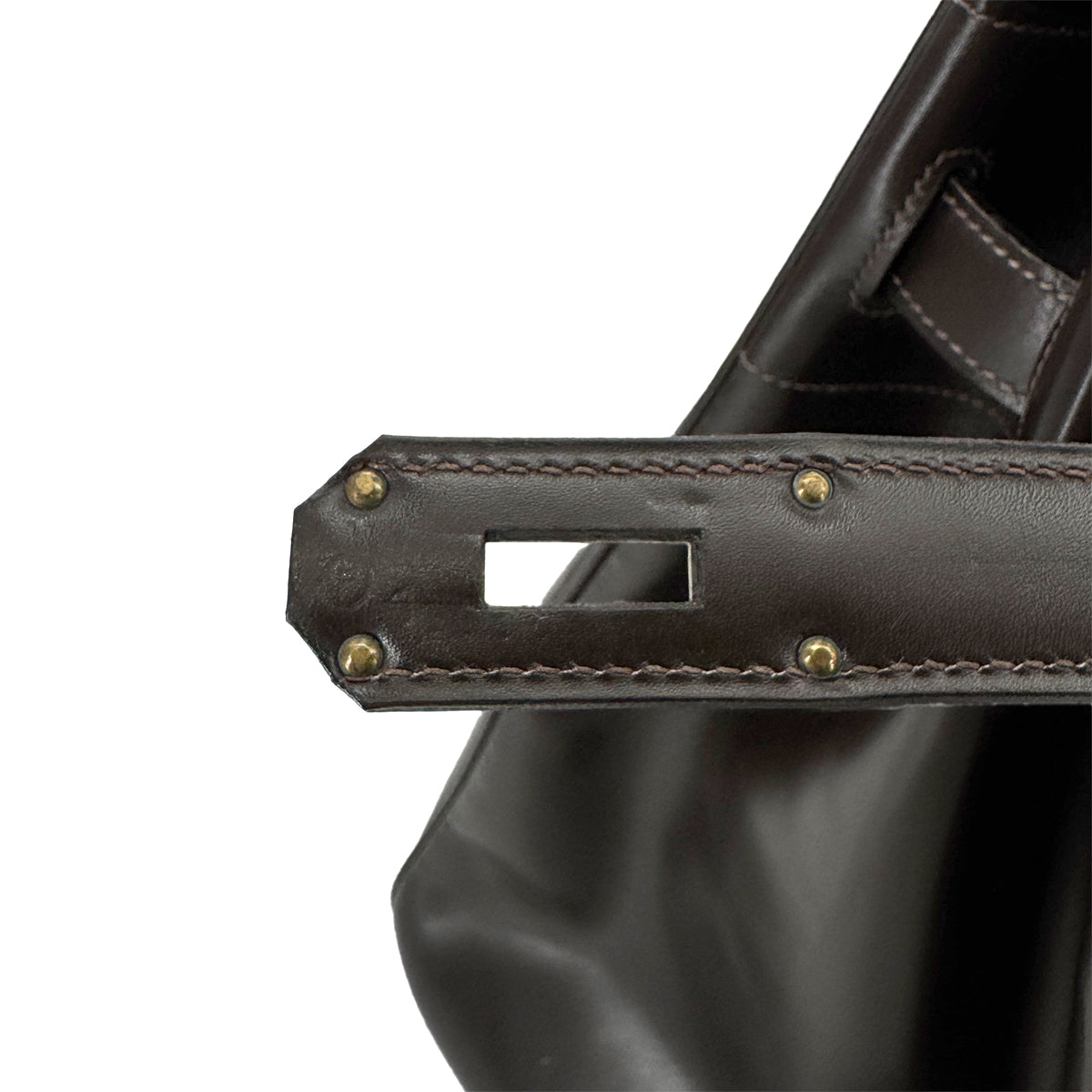 HERMES HAUT A COURROIES 45 MARRON FONCE BOXCALF HAND BAG 〇P GHW 90274048