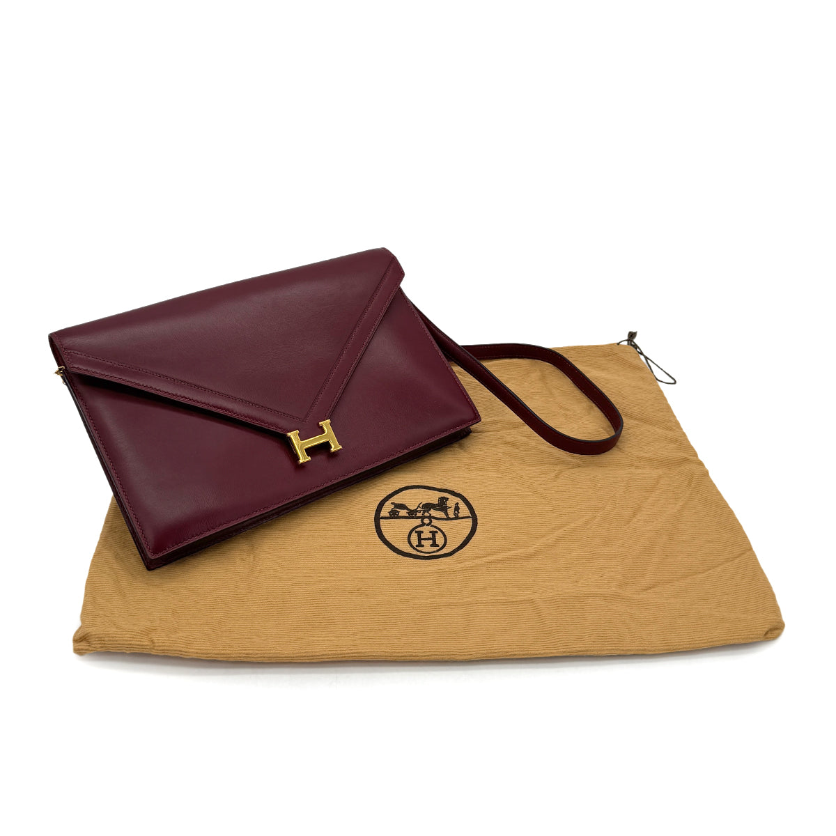 HERMES LYDIE ROUGE H CLUTCH SHOULDER BAG BOXCALF 〇I 90274050