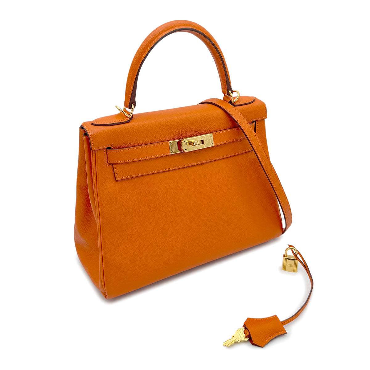 HERMES KELLY 28 RETOURNE ORANGE EVERCOLOR HAND SHOULDER BAG X GHW 90274057