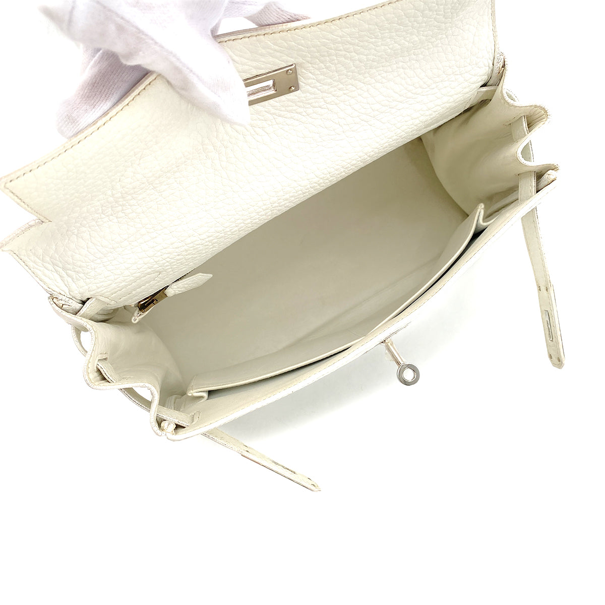 HERMES KELLY 28 RETOURNE WHITE TAURILLON CLEMENCE HAND SHOULDER BAG □H SHW 90274059