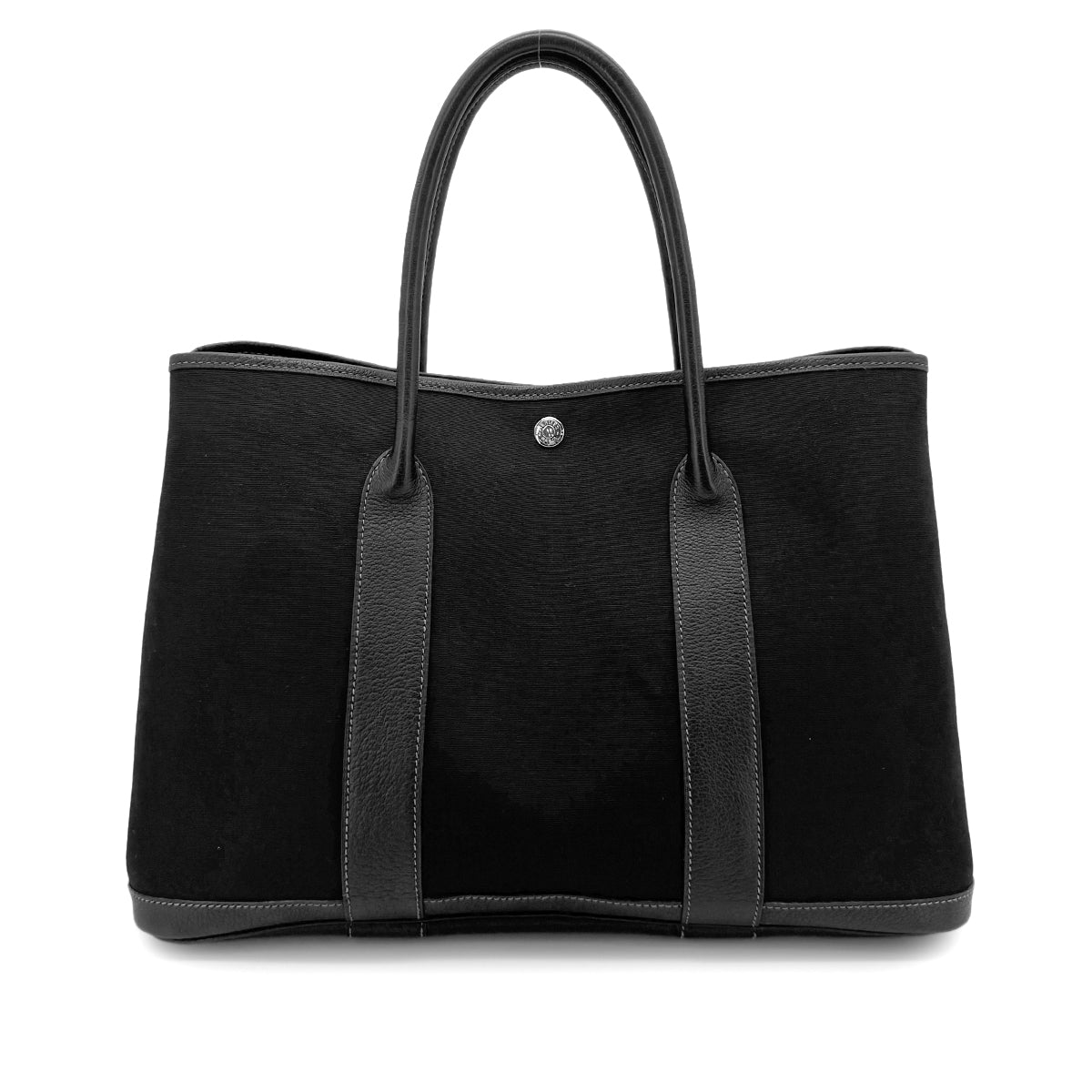 HERMES GARDEN PARTY PM BLACK TOILE OFFICIER HAND BAG □G 90274063