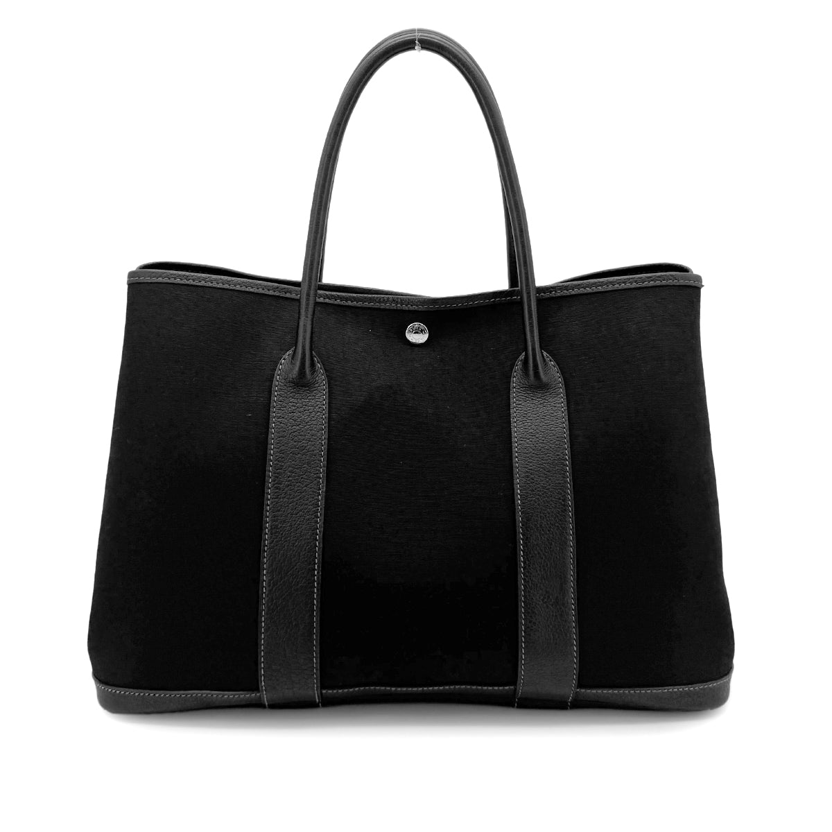 HERMES GARDEN PARTY PM BLACK TOILE OFFICIER HAND BAG □G 90274063