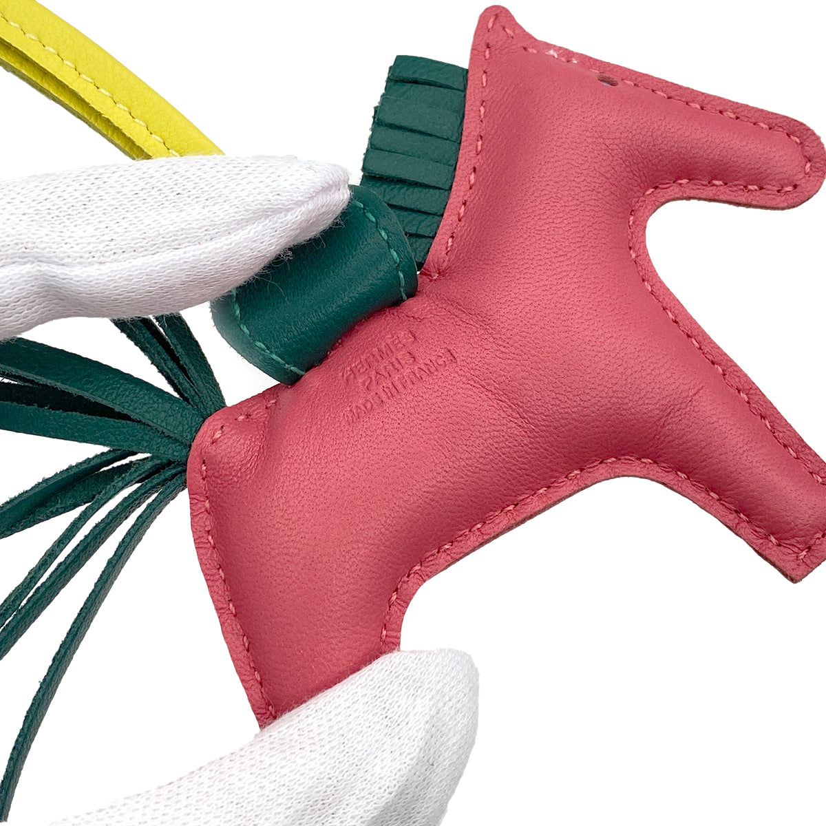 HERMES BAG CHARM RODEO PM ROSE AZALEE MALACHITE LIME AGNEAU MILO 90274066