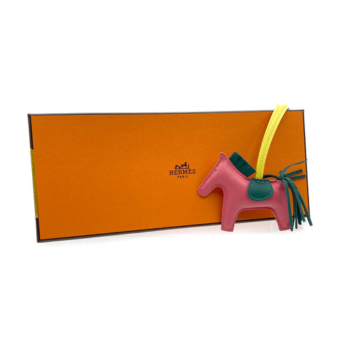 HERMES BAG CHARM RODEO PM ROSE AZALEE MALACHITE LIME AGNEAU MILO 90274066 - PURPOSE