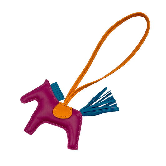 HERMES BAG CHARM RODEO PM TOSCA BLEU IZMIR ORANGE AGNEAU MILO 90274067