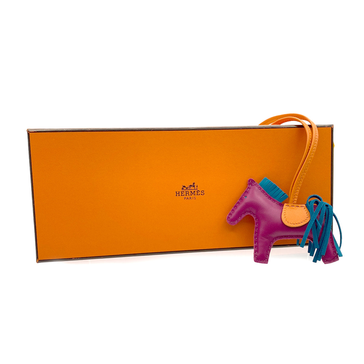 HERMES BAG CHARM RODEO PM TOSCA BLEU IZMIR ORANGE AGNEAU MILO 90274067