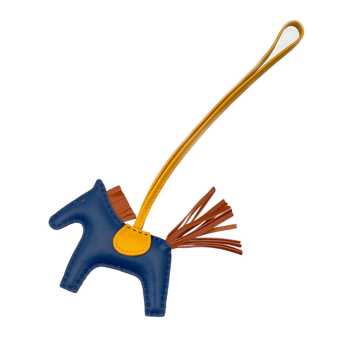 HERMES BAG CHARM RODEO PM BLUE DE MALTE JAUNE D'OR CORNALINE AGNEAU MILO 90274068