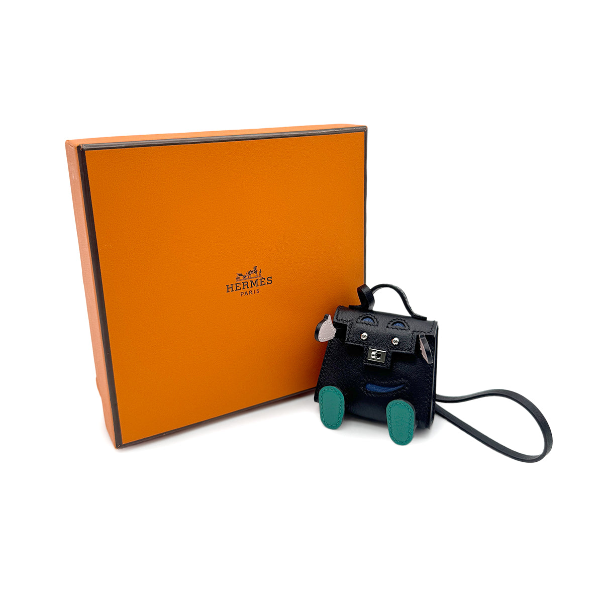 HERMES BIJOUX DE SAC KELLY DOLL NOIR BLEU ELECTRIQUE MAUVPALE MINT VEAU TADELAKT 90274090