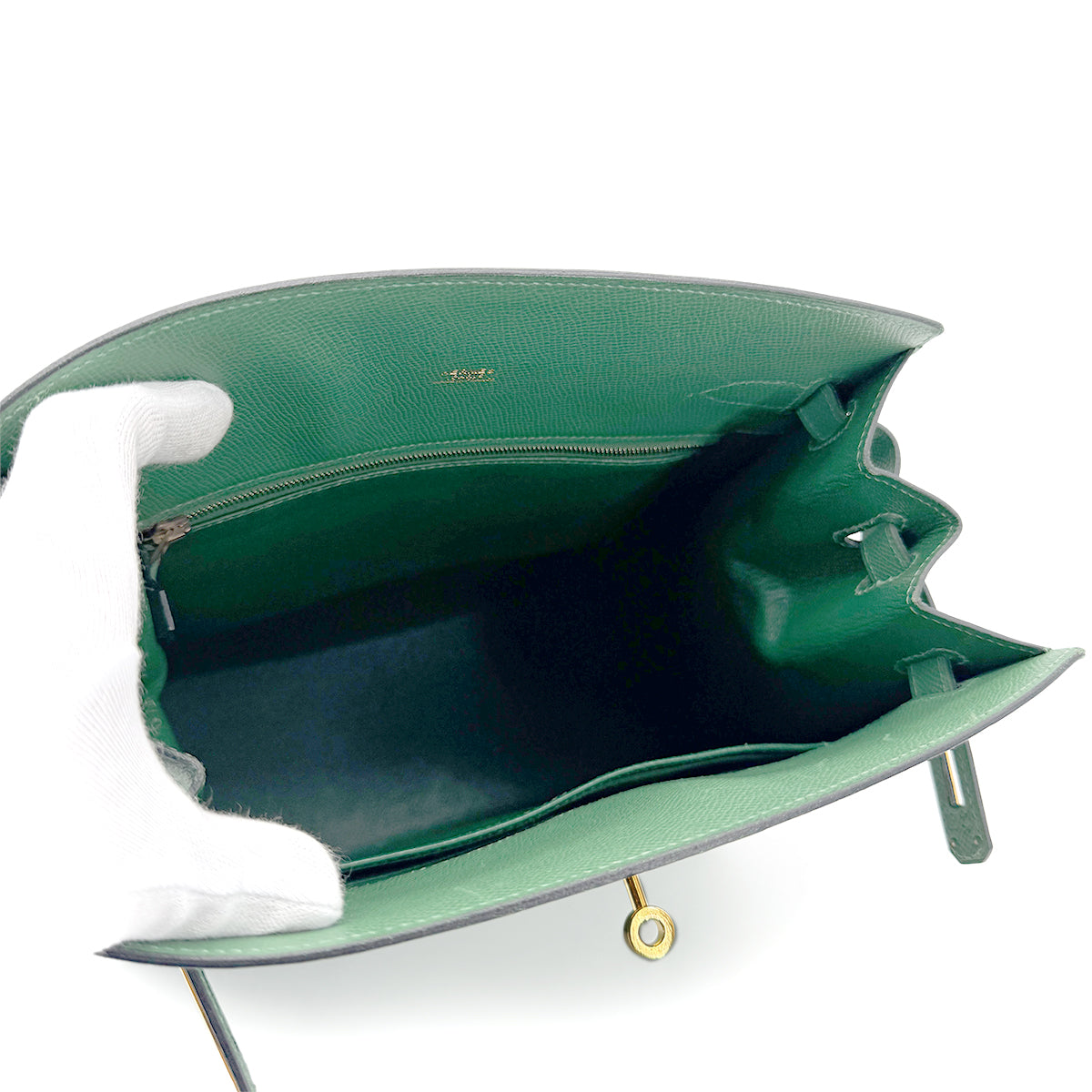 HERMES KELLY SPORTS GM GREEN COUCHEVEL SHOULDER BAG □C 90274181