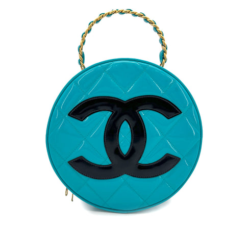 CHANEL VINTAGE ROUND VANITY HAND BAG BLUE ENAMEL 90274190 - PURPOSE