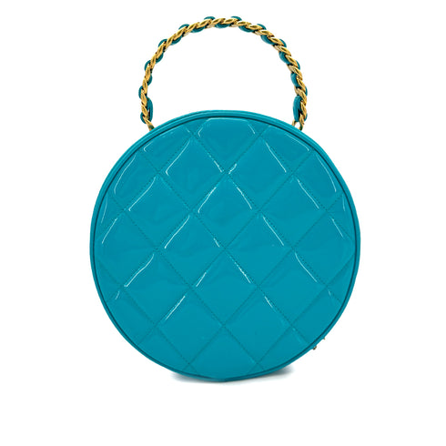 CHANEL VINTAGE ROUND VANITY HAND BAG BLUE ENAMEL 90274190 - PURPOSE