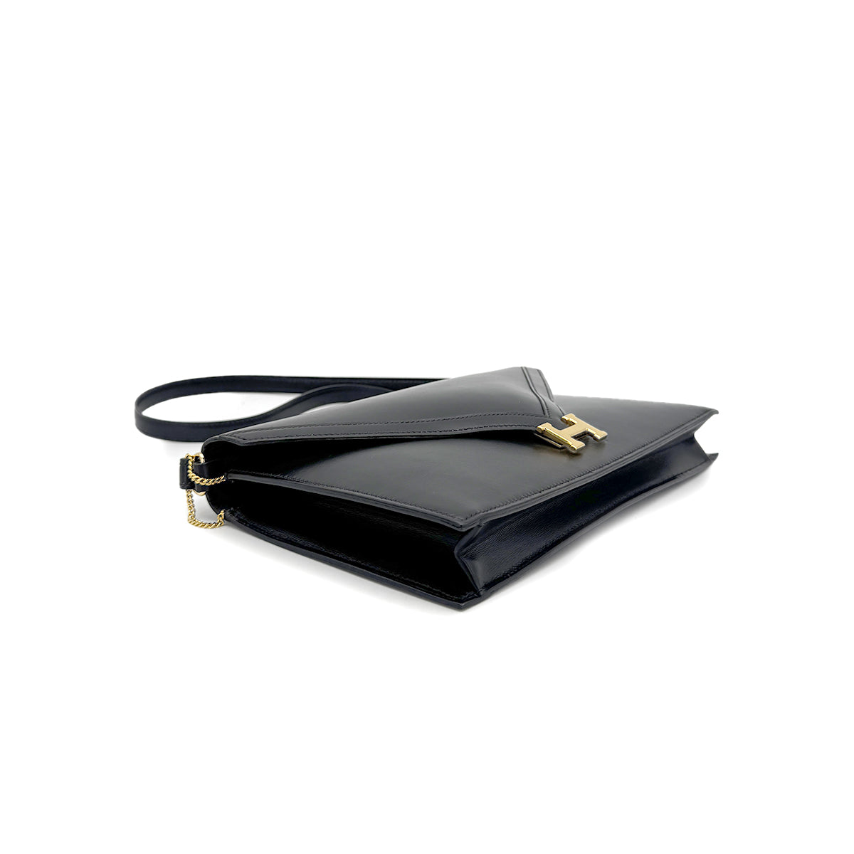HERMES LYDIE BLACK CLUTCH SHOULDER BAG BOXCALF □A 90274404