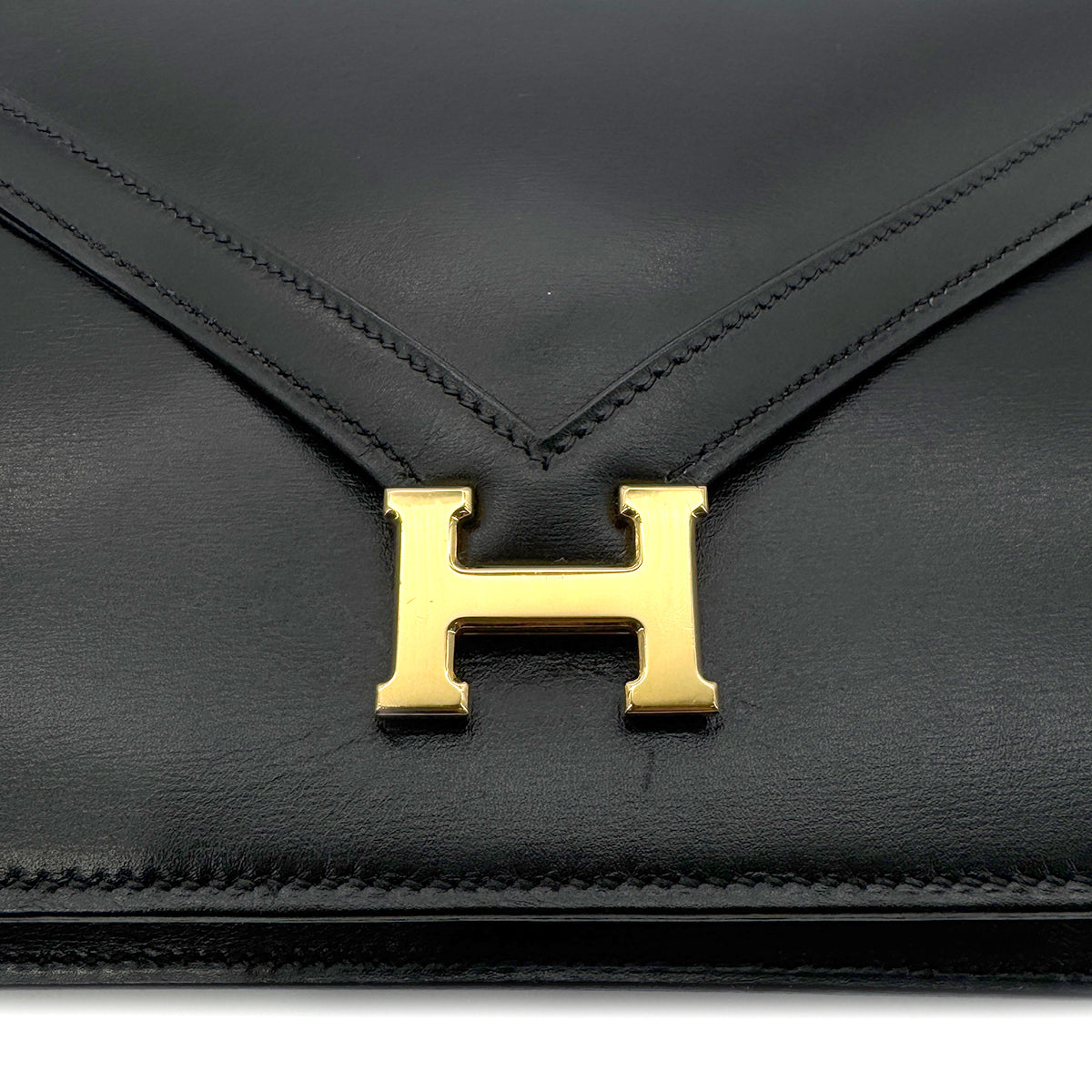 HERMES LYDIE BLACK CLUTCH SHOULDER BAG BOXCALF □A 90274404