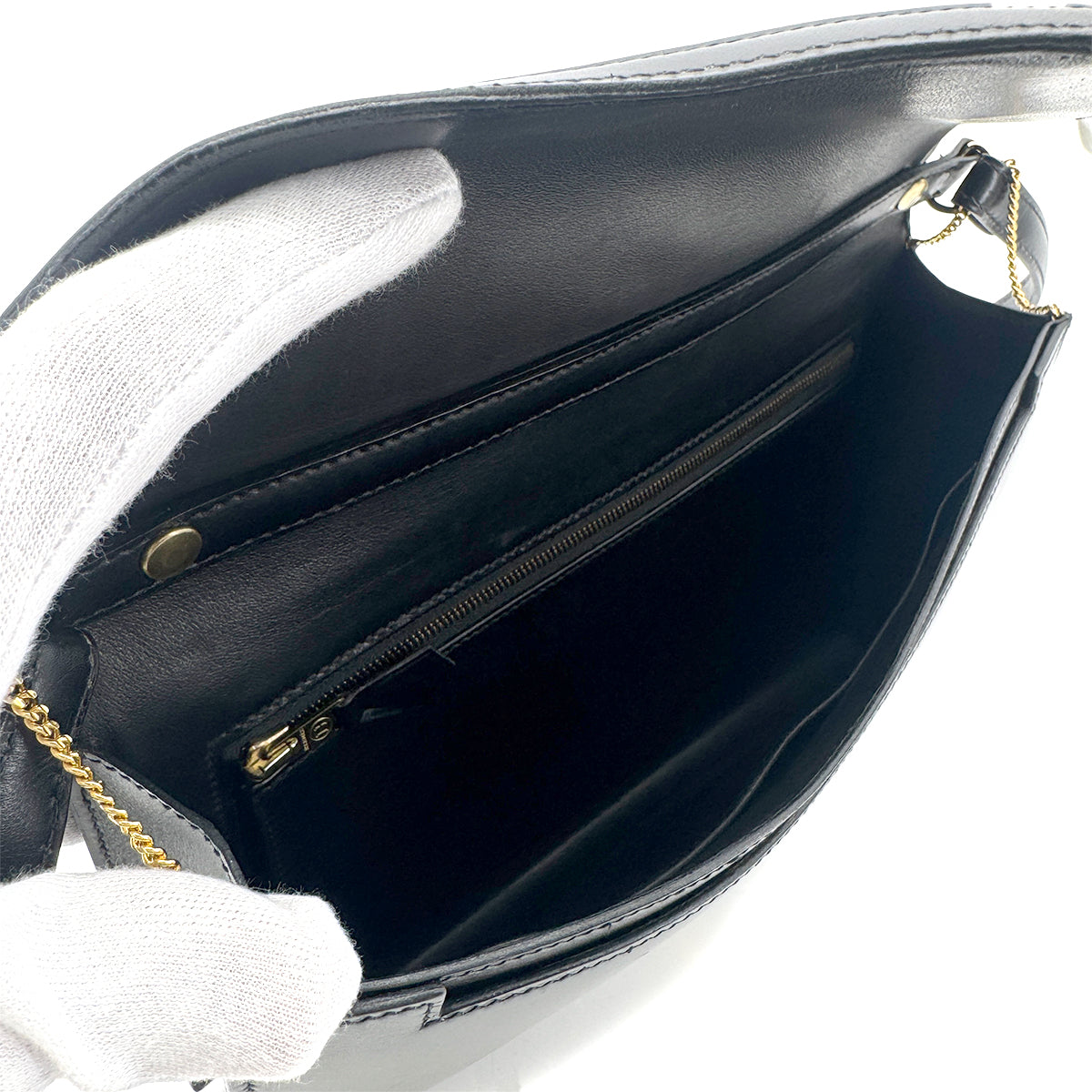 HERMES LYDIE BLACK CLUTCH SHOULDER BAG BOXCALF □A 90274404