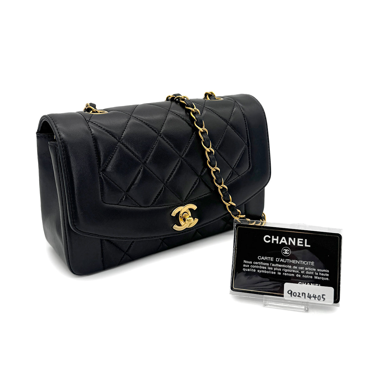 CHANEL VINTAGE DIANA SMALL CHAIN SHOULDER BAG BLACK LAMB SKIN 90274405