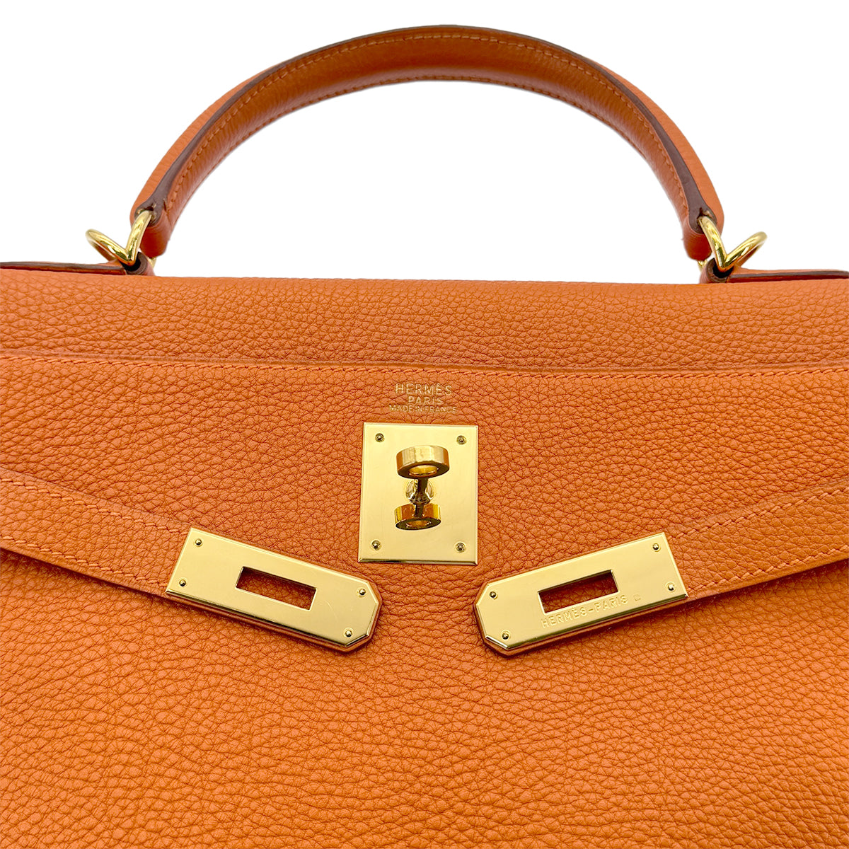 HERMES KELLY 32 RETOURNE ORANGE TOGO HAND SHOULDER BAG □F 90274408