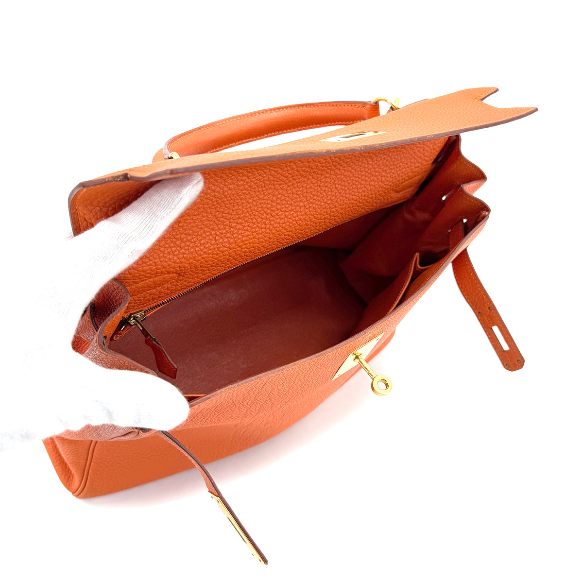 HERMES KELLY 32 RETOURNE ORANGE TOGO HAND SHOULDER BAG □F 90274408
