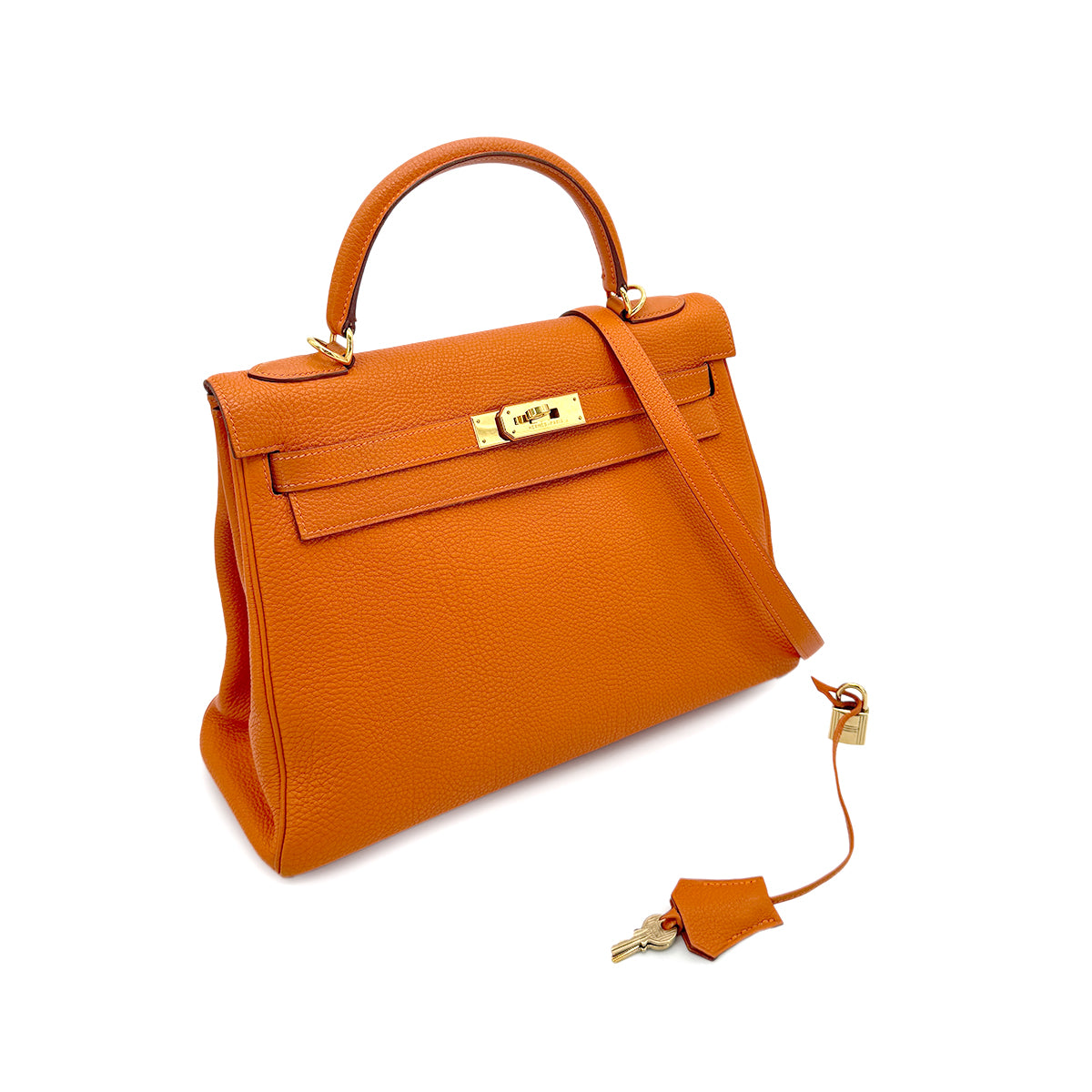 HERMES KELLY 32 RETOURNE ORANGE TOGO HAND SHOULDER BAG □F 90274408