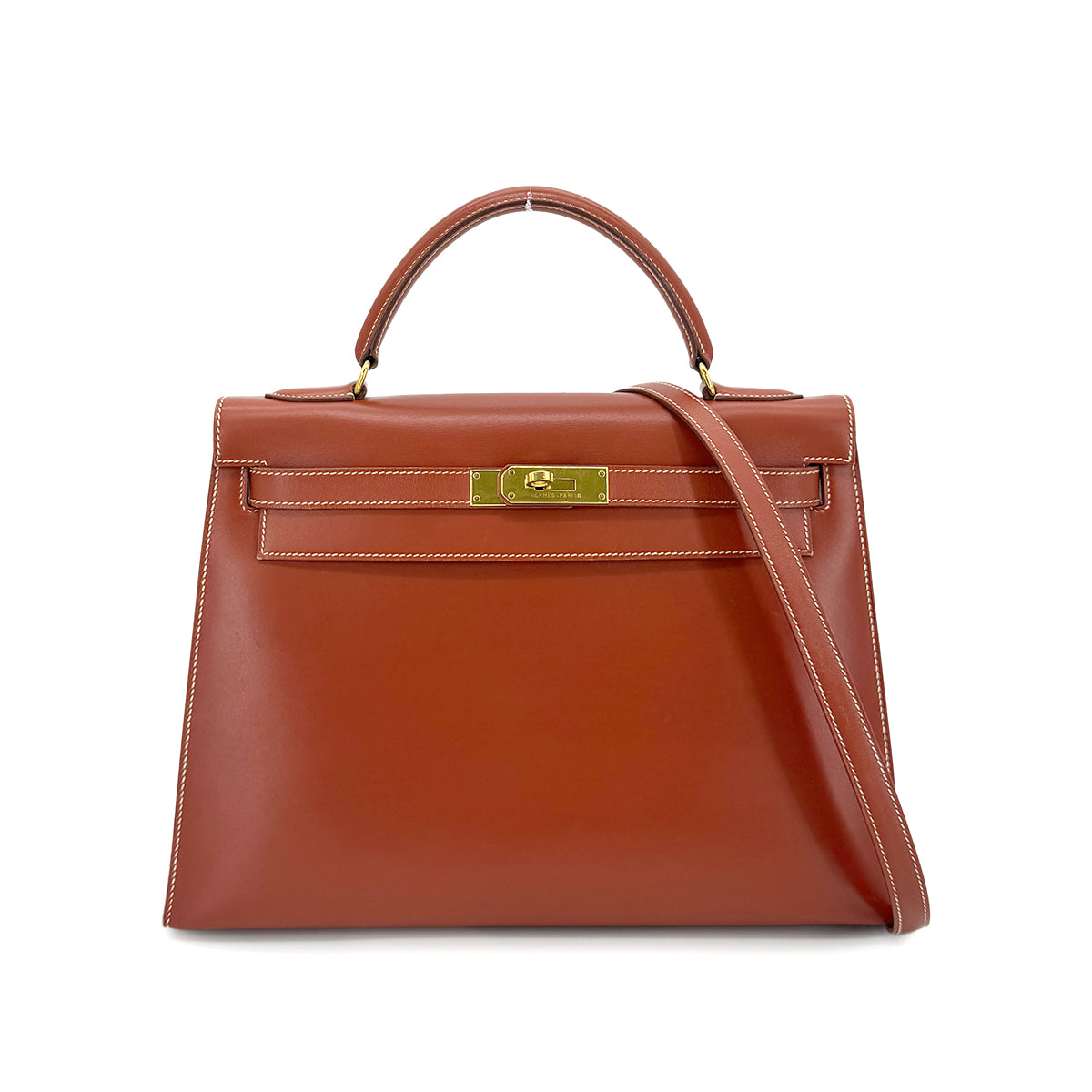 HERMES KELLY 32 SELLIER BRIQUE BOXCALF HAND SHOULDER BAG 〇X 90274409