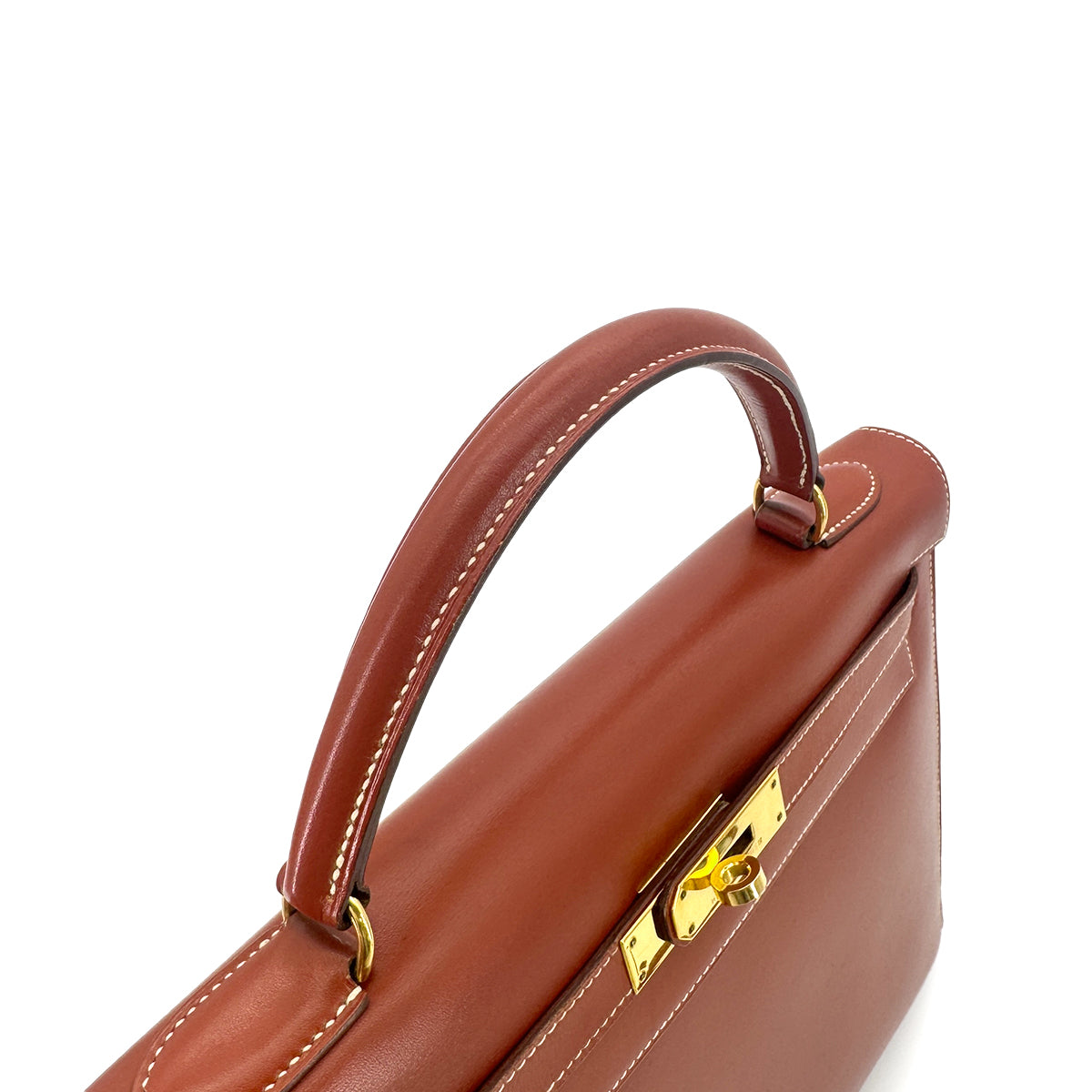 HERMES KELLY 32 SELLIER BRIQUE BOXCALF HAND SHOULDER BAG 〇X 90274409