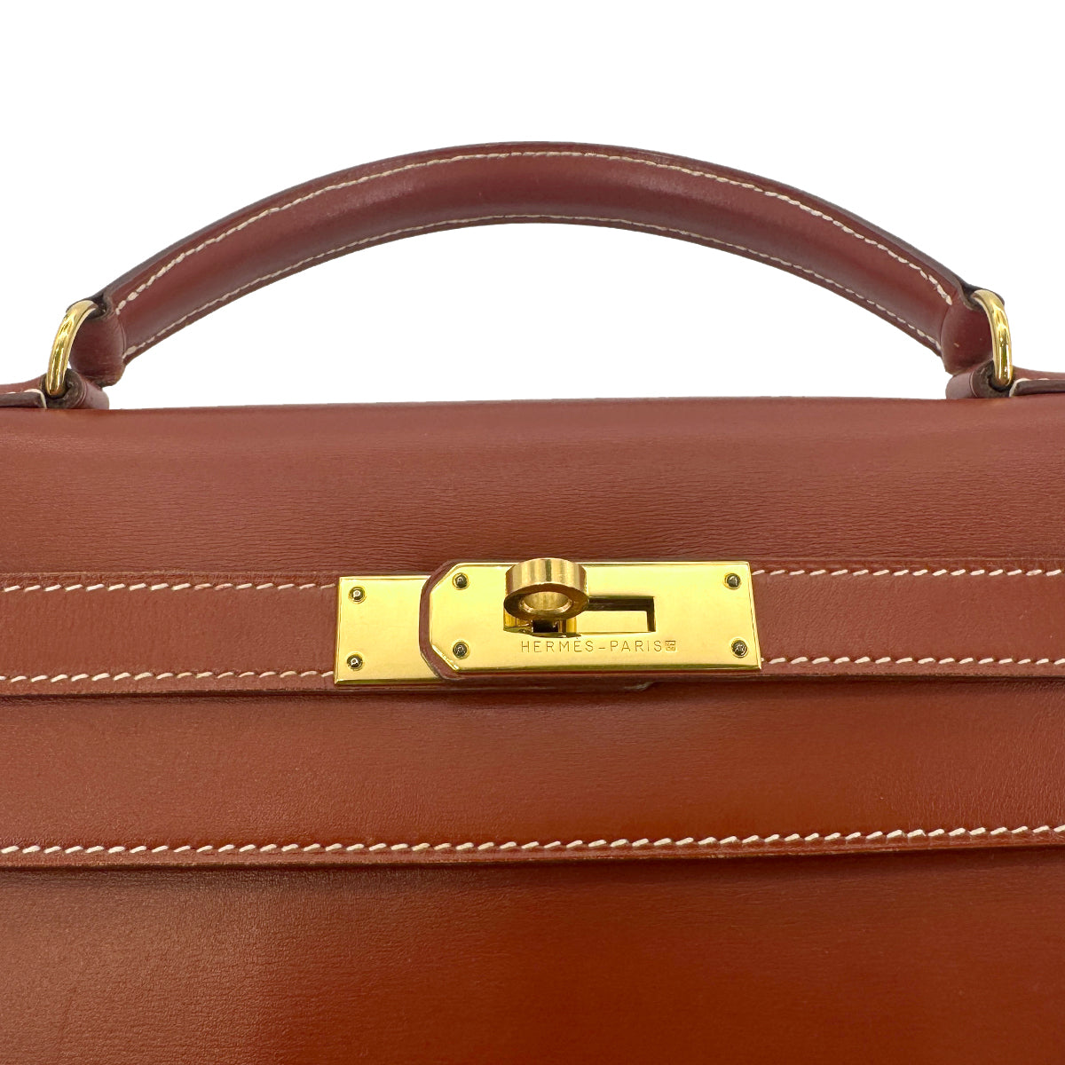 HERMES KELLY 32 SELLIER BRIQUE BOXCALF HAND SHOULDER BAG 〇X 90274409