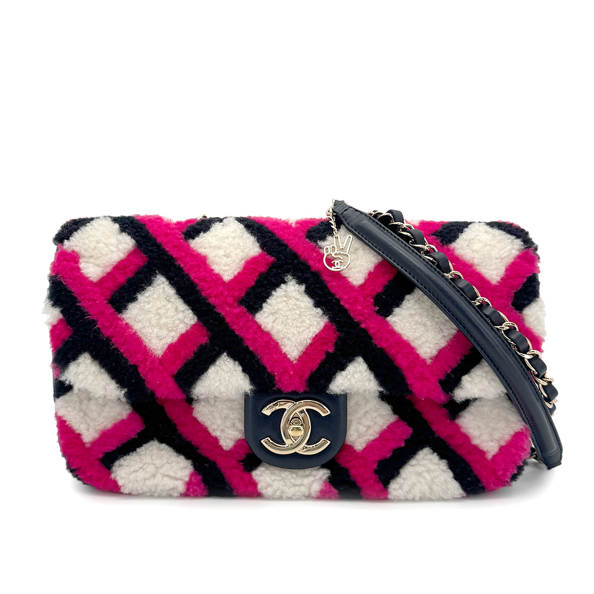 CHANEL SHEARLING MOUTON CHAIN SHOULDER BAG MULTICOLOR 90274410