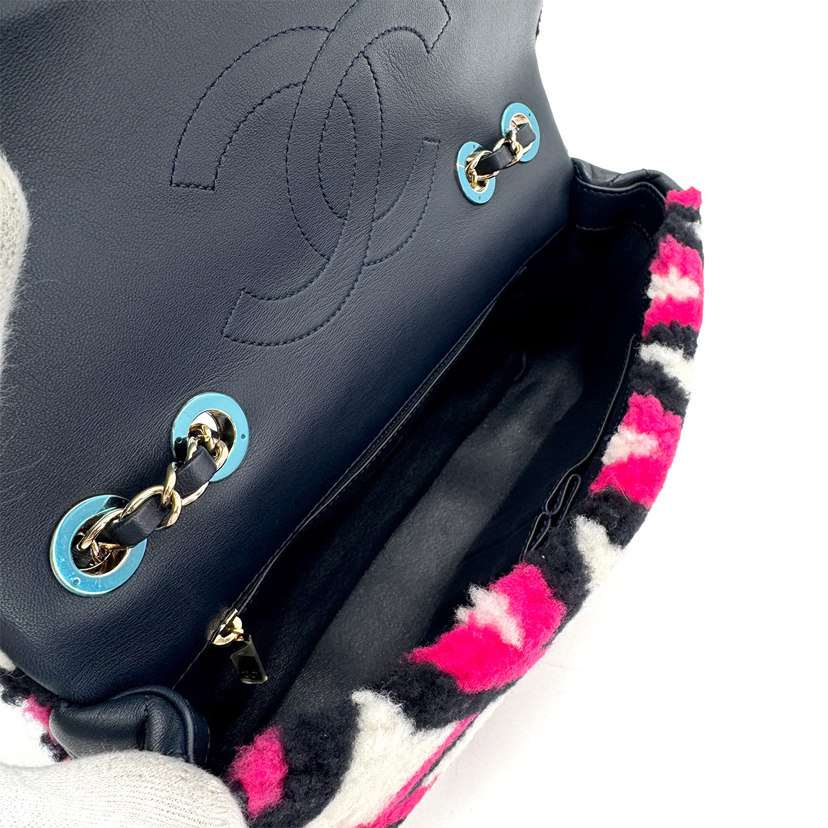 CHANEL SHEARLING MOUTON CHAIN SHOULDER BAG MULTICOLOR 90274410